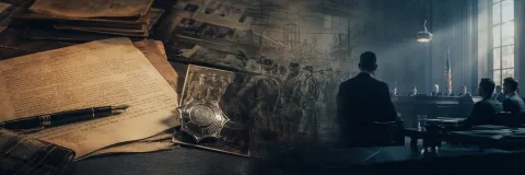 Historic declaration, police badge, and fountain pen